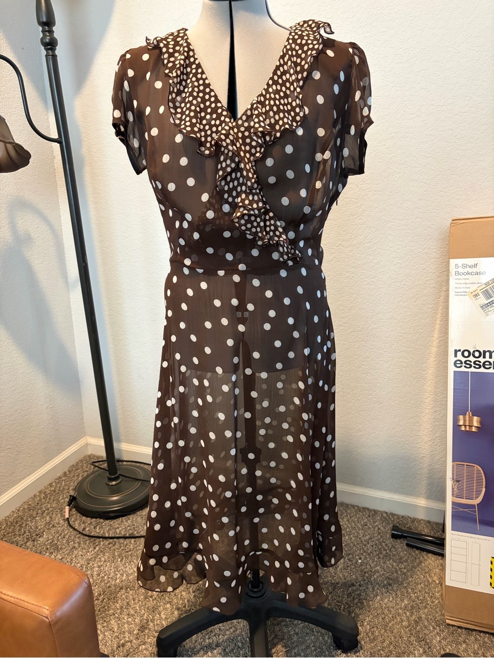 MSK Brown Polka Dot Ruffle Dress